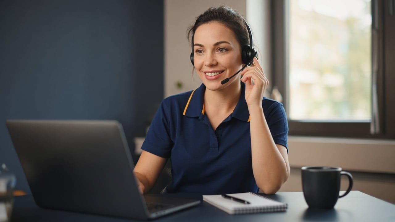Dispatcher with a headset talking with a customer